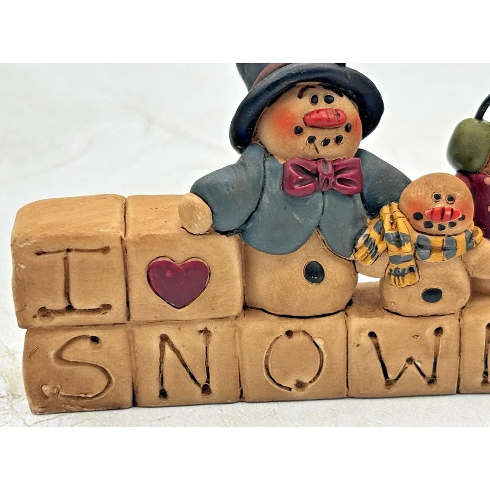 Blossom Bucket I‎ Love Snowmen Block Figurine Suzi Skoglund Resin Vintage